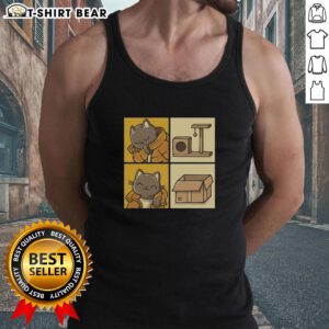 Playful cat wearing a trendy tank top featuring popular meme designs, perfect for meme lovers and cat enthusiasts.