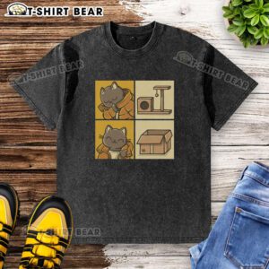 Adorable cat wearing a washed T-shirt, showcasing the top meme cat look with playful expression and vibrant colors.