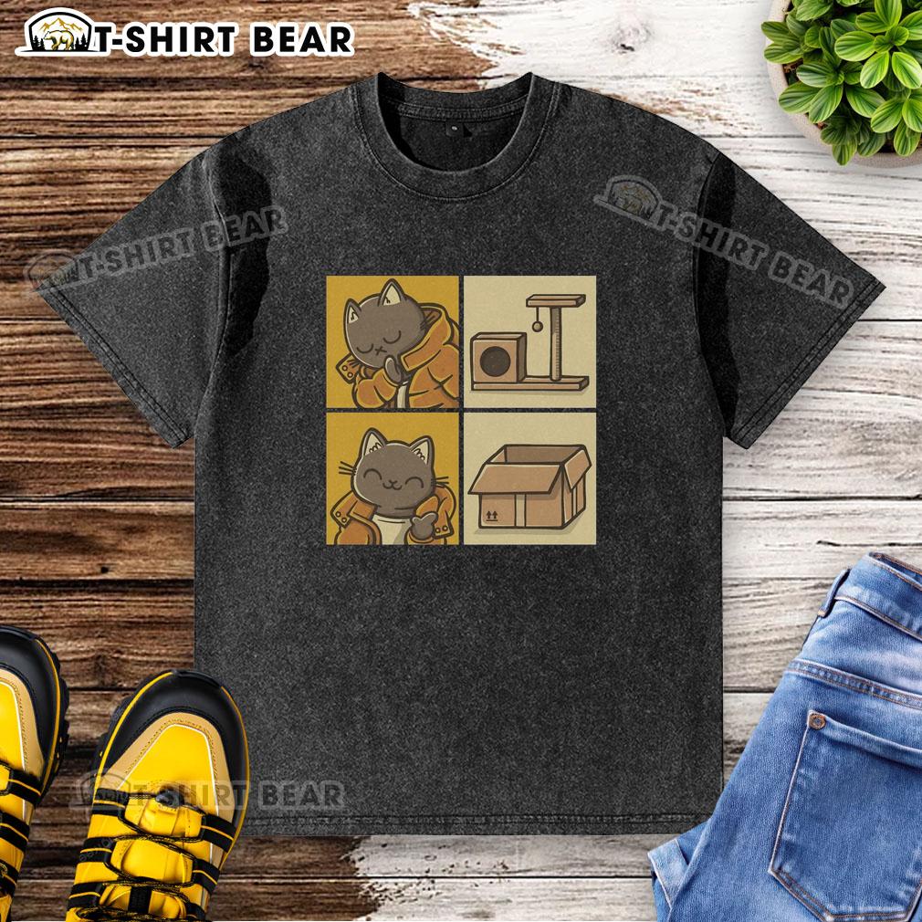 Adorable cat wearing a washed T-shirt, showcasing the top meme cat look with playful expression and vibrant colors.