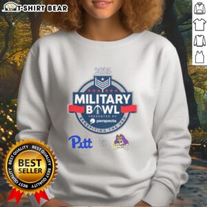 2025 Military Bowl sweatshirt featuring Pittsburgh Panthers vs. East Carolina Pirates logo and vibrant team colors.