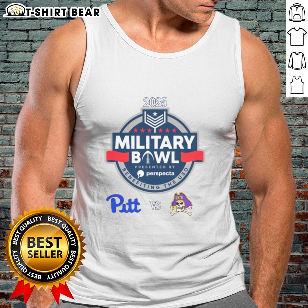 2025 Military Bowl tank top featuring Pittsburgh Panthers vs. East Carolina Pirates design, perfect for fans and supporters.
