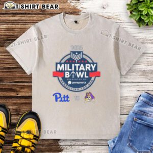 Alt Text: 2025 Military Bowl Washed T-Shirt featuring Pittsburgh Panthers vs. East Carolina Pirates graphic design.