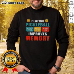 Vintage sweatshirt featuring 'Top-Playing Pickleball Improves Memory' design, perfect for pickleball enthusiasts.