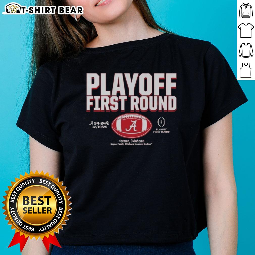 2025 CFP Winner Alabama Crimson Tide ladies tee showcasing team pride for the top playoff first round.