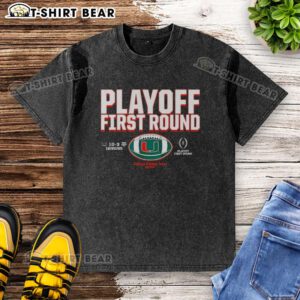 Miami Hurricanes 2025 CFP Winner washed t-shirt, showcasing team pride for the top playoff first round.