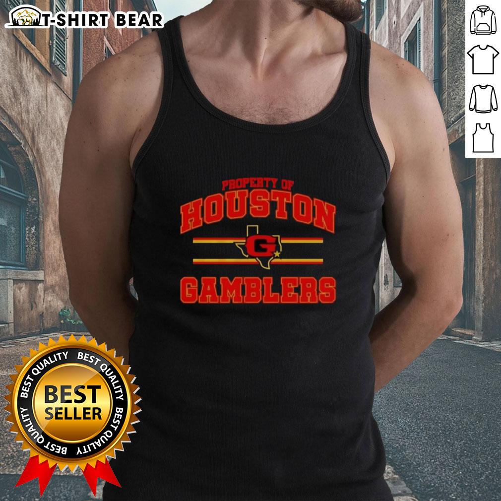 Alt Text: Houston Gamblers UFL logo tank top featuring vibrant colors and bold branding for fans and sports enthusiasts.