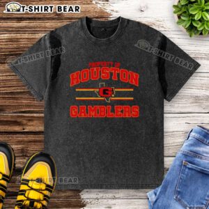 Alt Text: Houston Gamblers UFL logo washed t-shirt showcasing vintage design and comfortable fit for fans and collectors.
