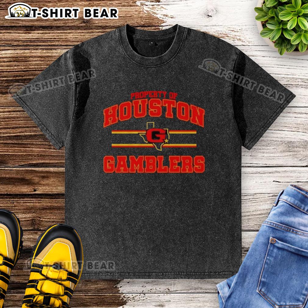 Alt Text: Houston Gamblers UFL logo washed t-shirt showcasing vintage design and comfortable fit for fans and collectors.