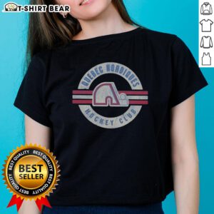 Alt Text: Vintage ladies tee featuring the iconic Quebec Nordiques logo, perfect for sports fans and retro fashion lovers.