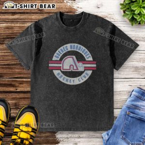 Alt Text: Vintage Quebec Nordiques washed t-shirt featuring classic logo and soft, comfortable fabric for retro sports fans.