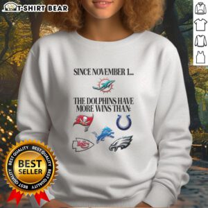 Miami Dolphins sweatshirt celebrating their top wins since November 1, showcasing team pride and performance.