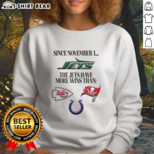 New York Jets sweatshirt showcasing their winning streak since November 1, highlighting team pride and performance.