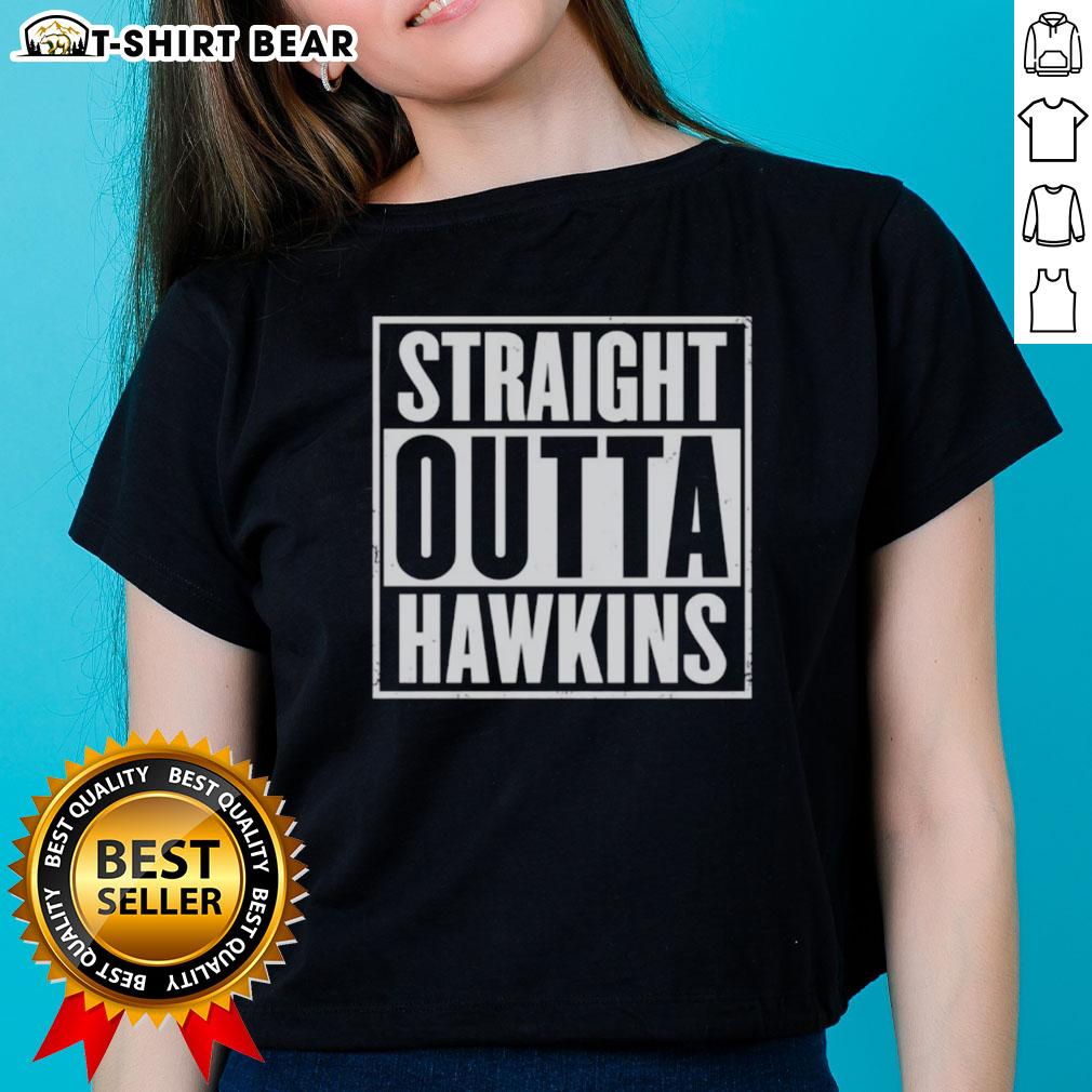 Top Straight Outta Hawkins Stranger Things Ladies Tee featuring a stylish design for fans of the hit series.