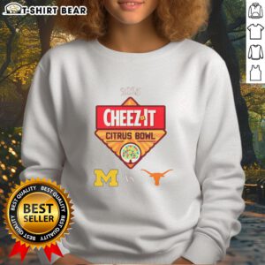 Texas Longhorns vs Michigan Wolverines 2025 Citrus Bowl sweatshirt featuring team logos and vibrant colors.