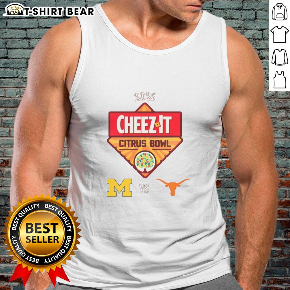 Texas Longhorns vs Michigan Wolverines 2025 Citrus Bowl tank top featuring team logos and vibrant colors.