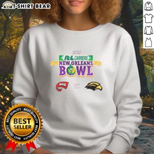 Alt Text: 2025 New Orleans Bowl sweatshirt featuring Top Western Kentucky Hilltoppers vs Southern Miss Golden Eagles design.