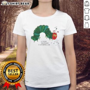Alt Text: Awesome A Very Hangry Caterpillar Ladies Tee featuring a colorful caterpillar design, perfect for nature lovers.