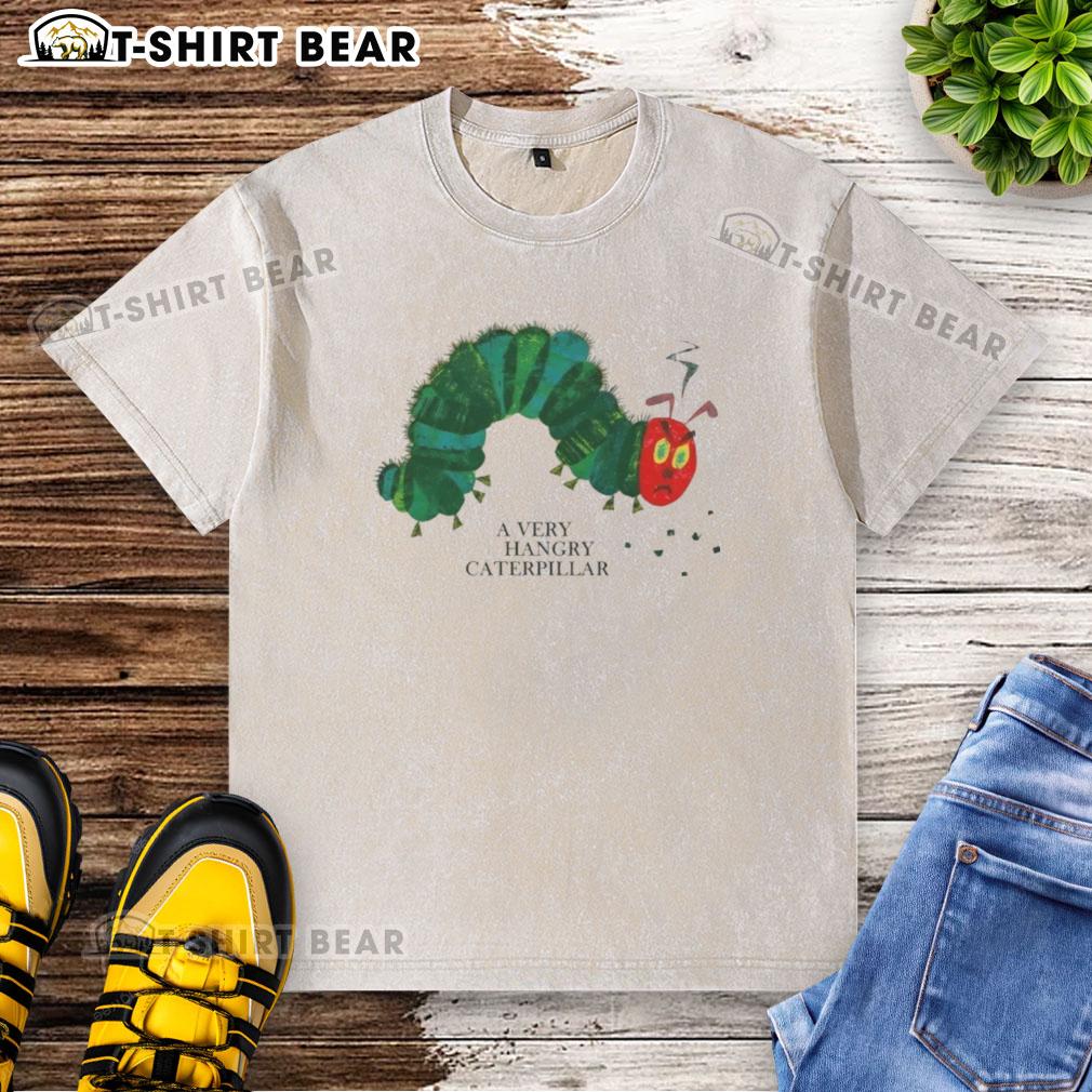 Awesome A Very Hangry Caterpillar washed t-shirt featuring a colorful cartoon caterpillar design on a soft fabric.