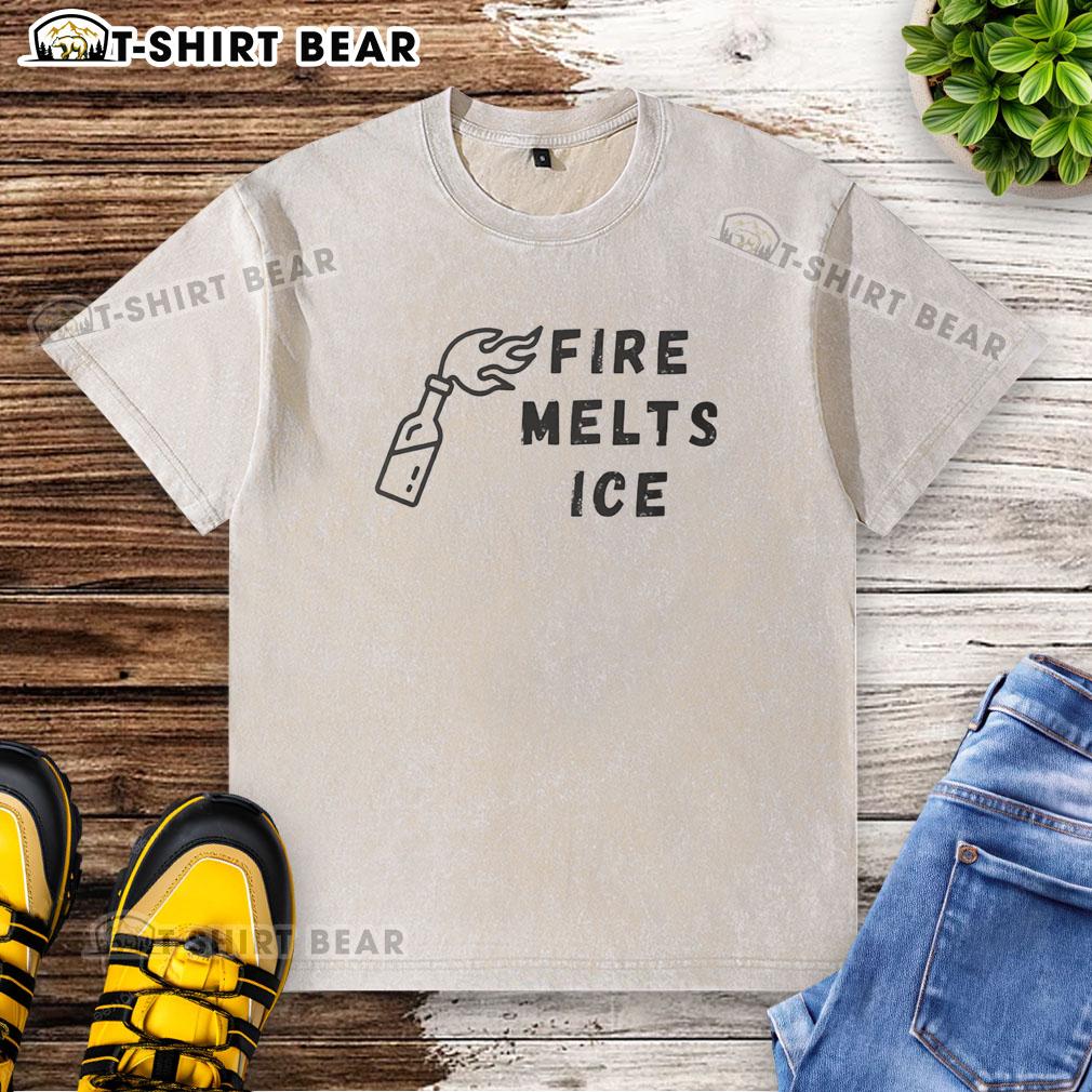 Awesome fire melts ice graphic on a stylish washed t-shirt, perfect for casual wear and cool summer vibes.