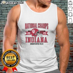 Alt Text: Awesome Indiana Football 2025 CFP National Champions arched helmet tank top design for fans and athletes.