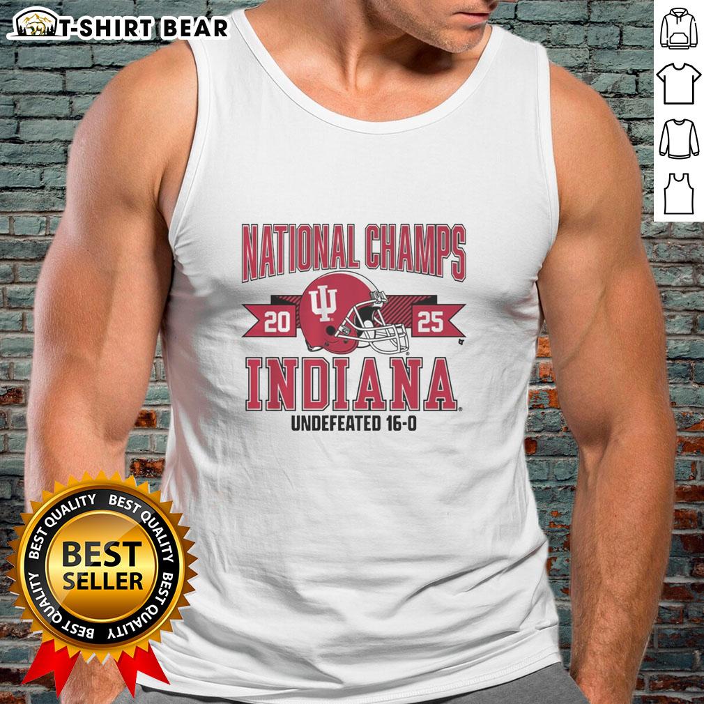 Alt Text: Awesome Indiana Football 2025 CFP National Champions arched helmet tank top design for fans and athletes.