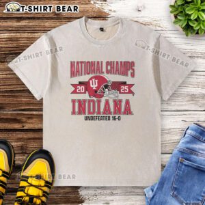Awesome Indiana Football 2025 CFP National Champions arched helmet washed t-shirt in vibrant colors.