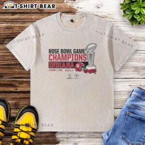Awesome Indiana Football CFP Rose Bowl Champions Trophy washed t-shirt, featuring a vibrant design and comfortable fit.