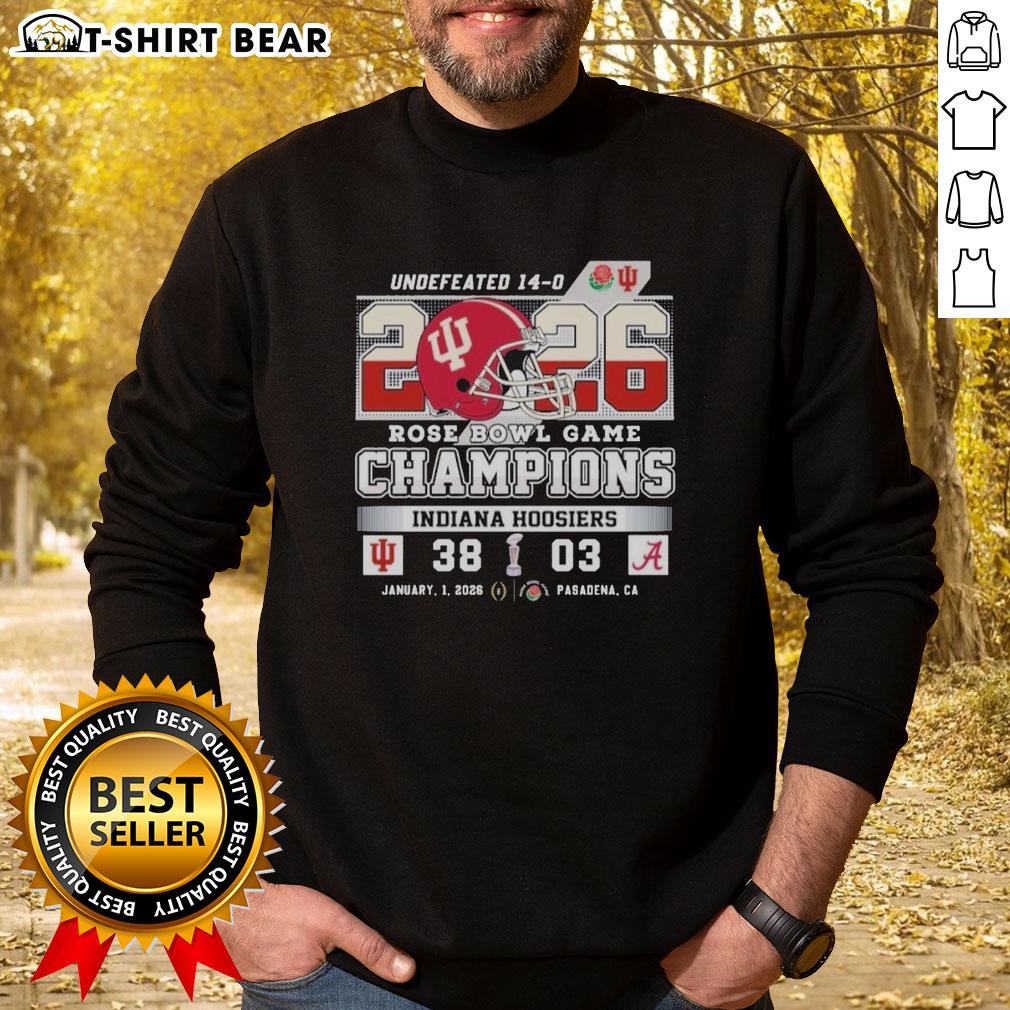 Awesome Indiana Hoosiers 2026 Rose Bowl Game Champions sweatshirt featuring team colors and logo, perfect for fans.