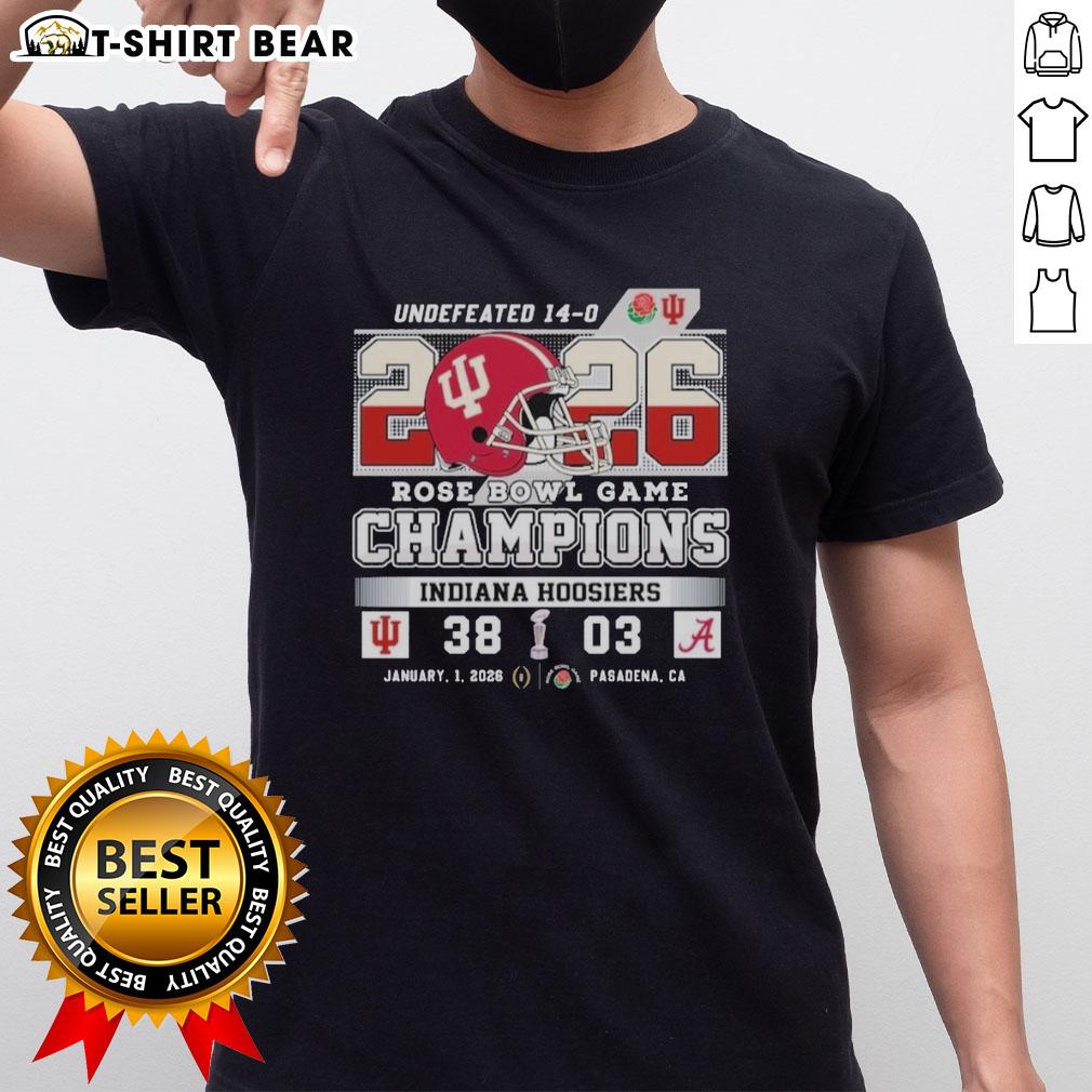Awesome Indiana Hoosiers 2026 Rose Bowl Game Champions Score T-Shirt design featuring vibrant team colors and logo.