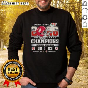 Awesome Indiana Hoosiers beat Alabama Crimson Tide at Rose Bowl Game Champions 2026 sweatshirt design featuring team colors.