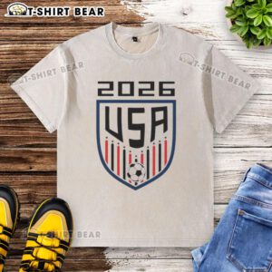 Awesome USA Soccer Player 2026 Fan Logo washed t-shirt featuring a vibrant design perfect for soccer enthusiasts.