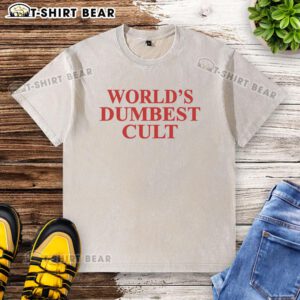 Awesome Worlds Dumbest Cult Washed T-Shirt featuring a unique graphic design and soft, vintage-style fabric.