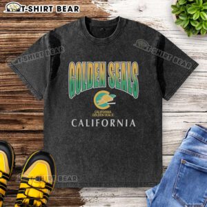 Alt Text: Cute vintage California golden seals graphic on a washed-down t-shirt, perfect for ocean lovers and casual wear.