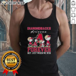 Alt Text: Cute Snoopy and Charlie Brown tank top featuring Arizona Diamondbacks baseball design - Forever, not just when we win.