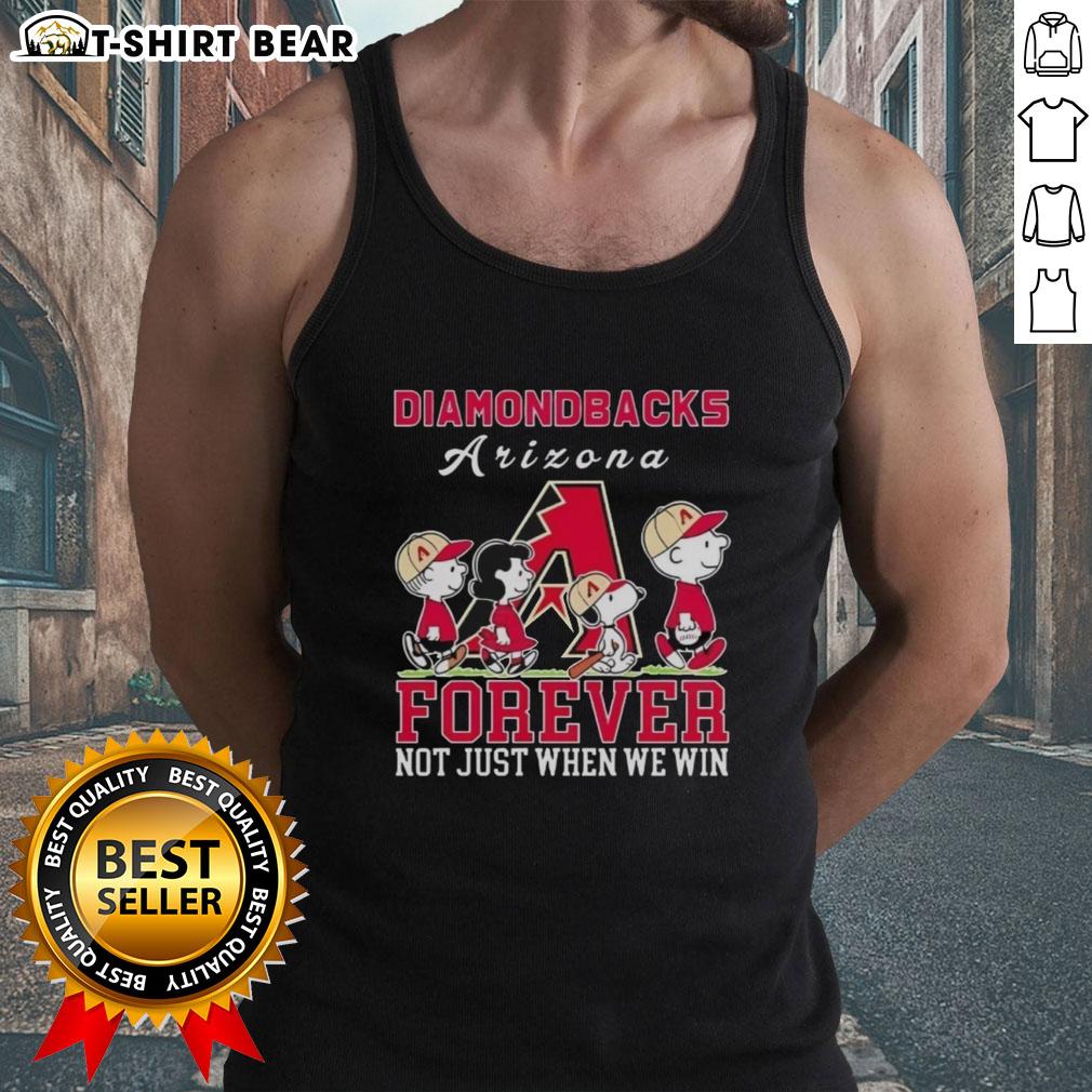 Alt Text: Cute Snoopy and Charlie Brown tank top featuring Arizona Diamondbacks baseball design - Forever, not just when we win.