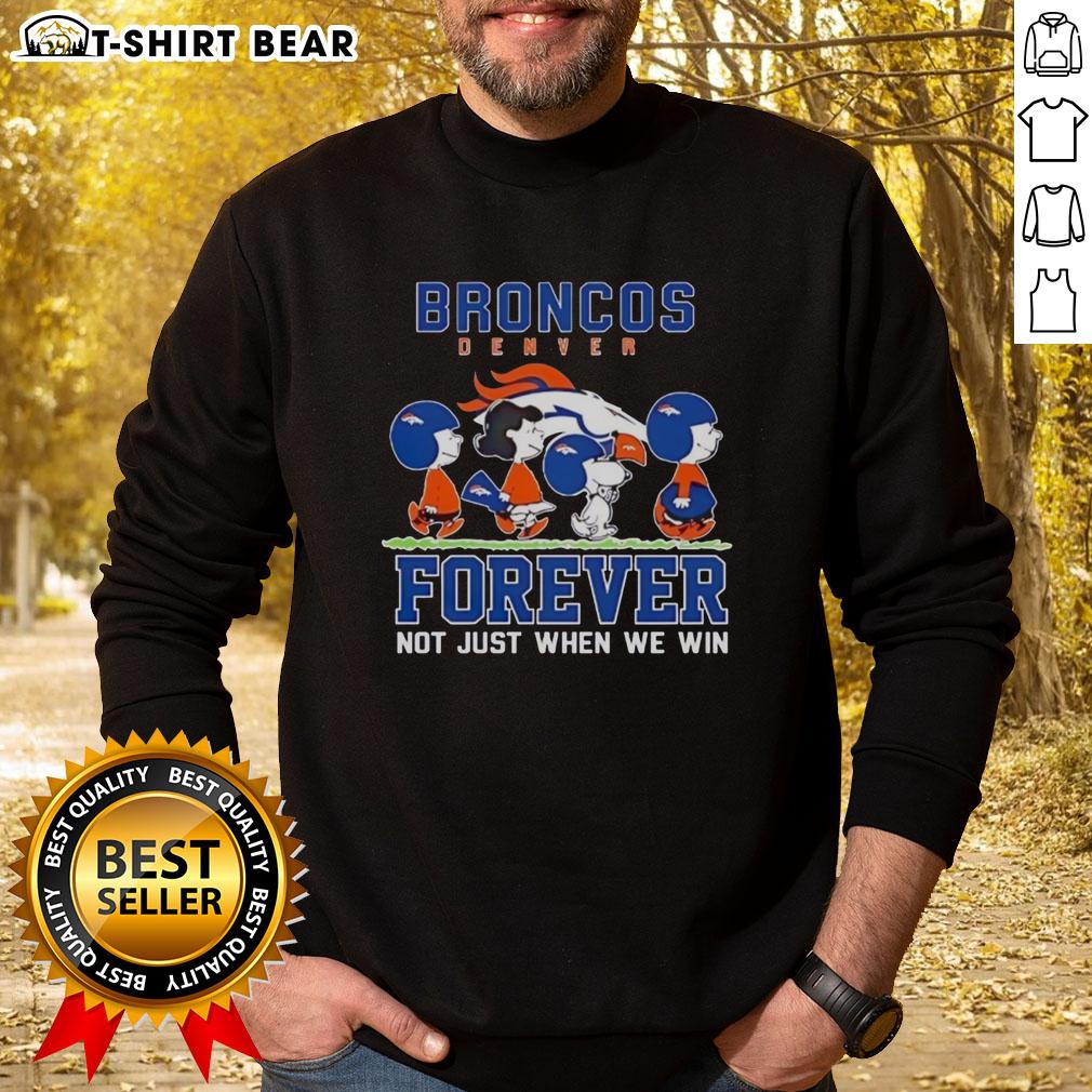 Alt Text: Cute Snoopy and Charlie Brown Denver Broncos sweatshirt, perfect for fans who support their team always, not just when winning.