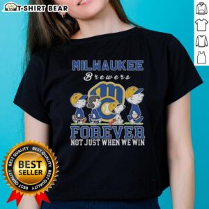 Cute Snoopy and Charlie Brown on a Milwaukee Brewers baseball tee, celebrating fandom forever, not just when we win.