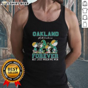 Alt Text: Cute Snoopy and Charlie Brown Oakland Athletics baseball tank top, perfect for fans who love the game year-round.