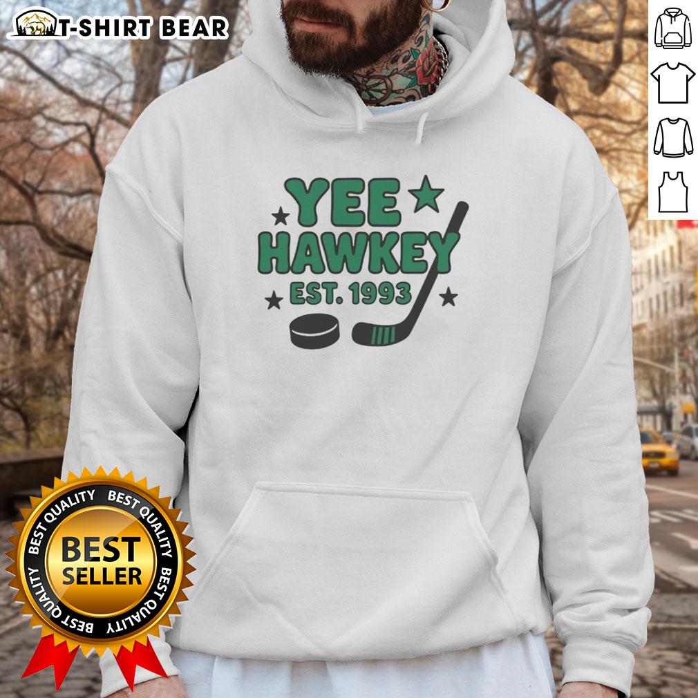 Funny Yee Hawkey Hockey Est 1993 hoodie featuring a playful design, perfect for hockey fans and casual wear.