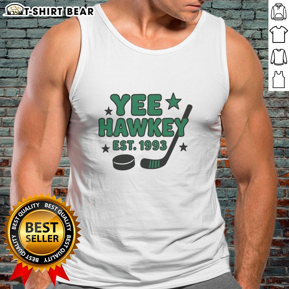 Funny Yee Hawkey Hockey tank top established in 1993, showcasing a playful design perfect for hockey fans and summer fun.