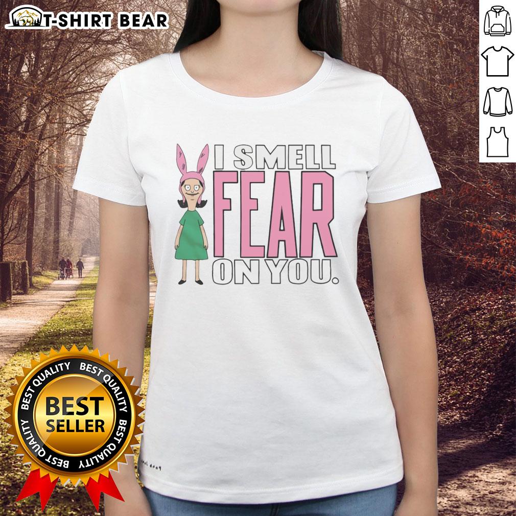 Good Bobs Burgers Louise 'I Smell Fear On You' tee featuring vibrant graphics and playful design for fans of the show.