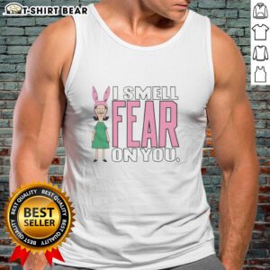 Good Bobs Burgers Louise I Smell Fear On You Tank Top featuring Louise Belcher in a playful pose, perfect for fans.