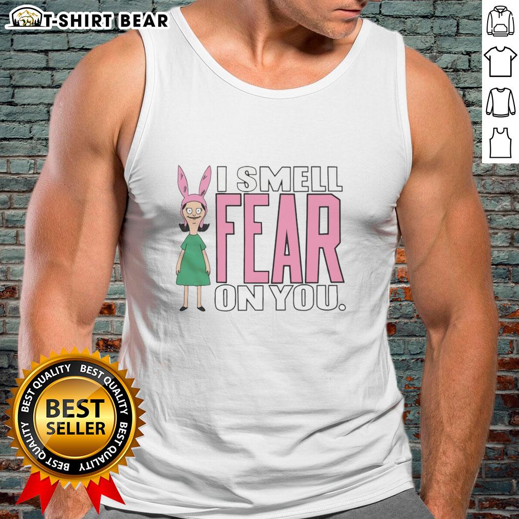 Good Bobs Burgers Louise I Smell Fear On You Tank Top featuring Louise Belcher in a playful pose, perfect for fans.