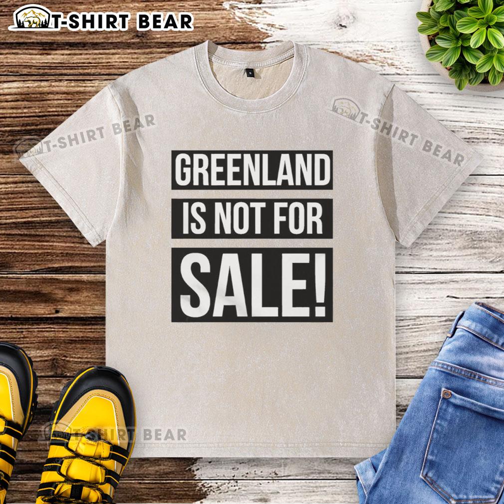 Alt Text: Retro washed t-shirt featuring Good Greenland Is Not For Sale slogan, perfect for eco-conscious fashion lovers.