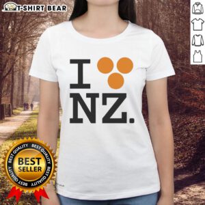 Good I Love NZ Orlando Bloom ladies tee featuring a stylish design and vibrant colors perfect for fans of the actor.