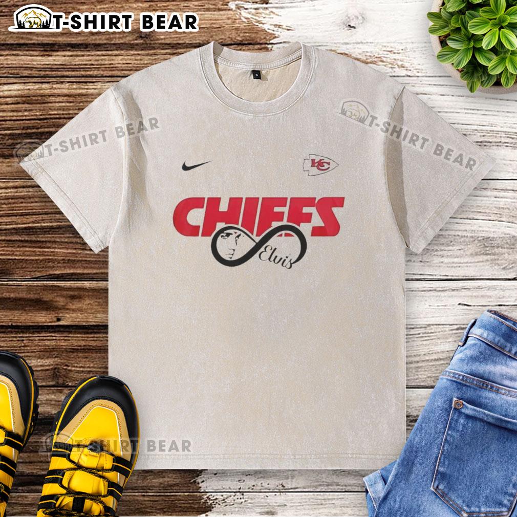 Good Kansas City Chiefs NFL Elvis Presley Loves You fan washed t-shirt featuring vibrant graphics and comfortable fit.