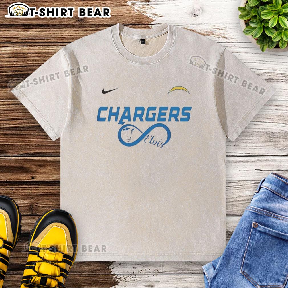 Good Los Angeles Chargers NFL Elvis Presley Loves You fan washed t-shirt with vibrant design and team logo.