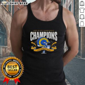 Alt Text: Los Angeles Rams NFC Championship Champions 2025-26 big helmet design on a stylish tank top for fans.