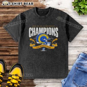 Alt Text: Los Angeles Rams NFC Championship Champions 2025-26 Big Helmet Center washed t-shirt featuring bold graphics