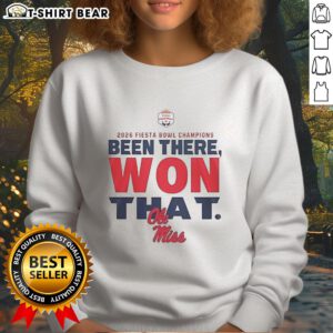 Good Ole Miss Rebels Fiesta Bowl Champions 2026 Sweatshirt in navy blue with bold team logo and festive design.